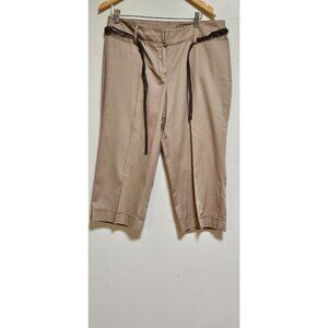Woman's minimalist office dress casual beige cotton belted capri pants size 14